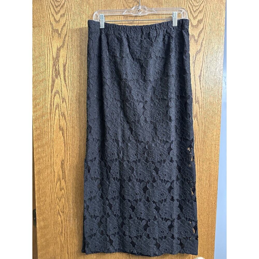 Allison Brittney Womens Skirt Black Lace‎ Partially Lined A-line Long Medium